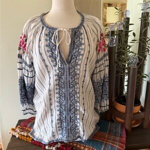 Johnny Was Blue and Pink Embroidered Blouse